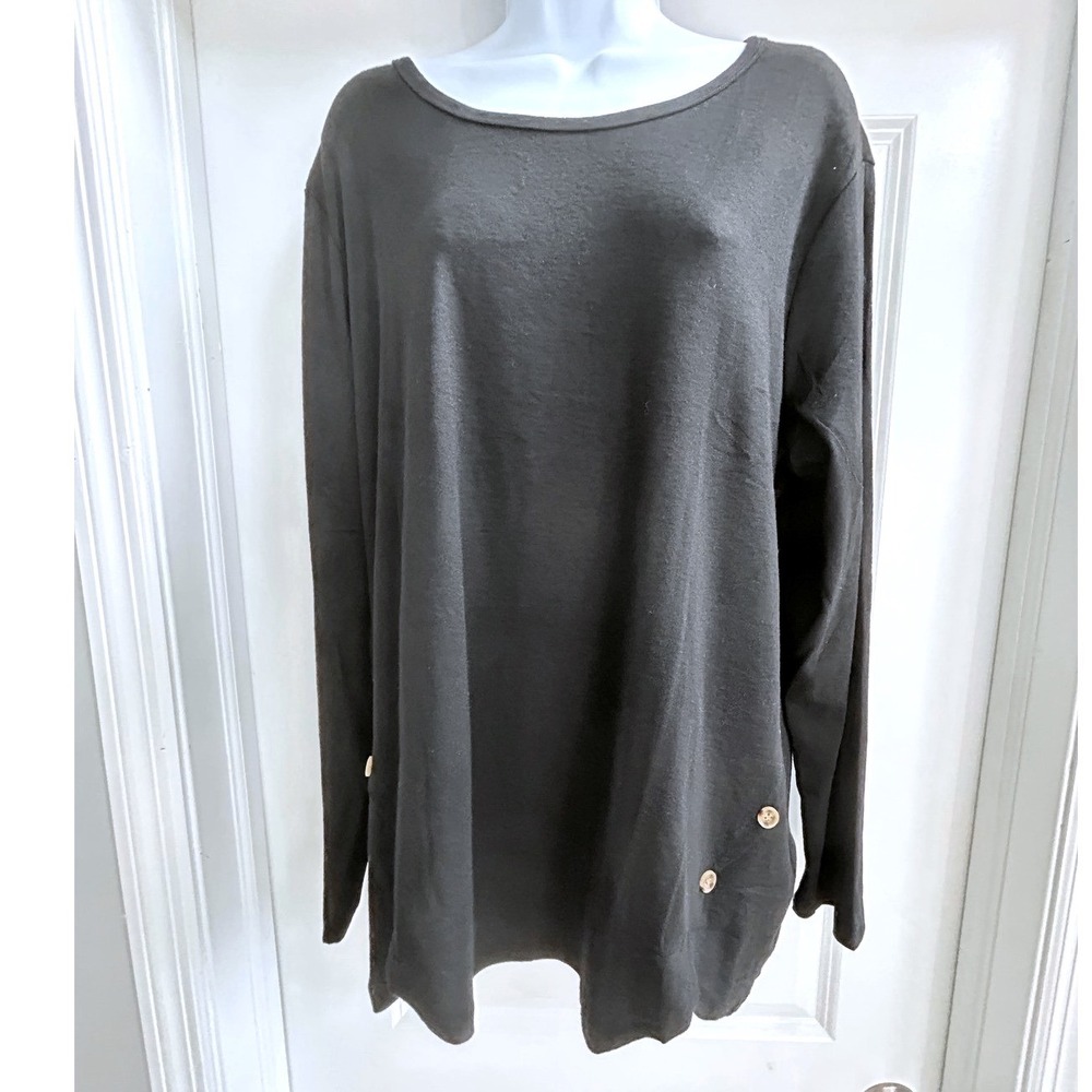 NEW POP Young Womens Black Long Sleeve Pullover with Button Accent Tunic Top 2XL